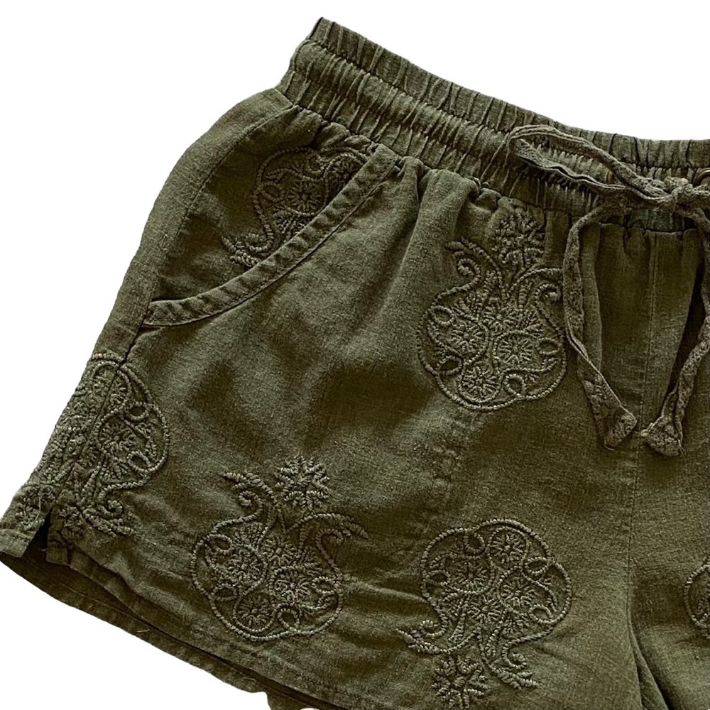 Anthropologie Embroidered Linen Drawstring Shorts - Picture 7 of 13